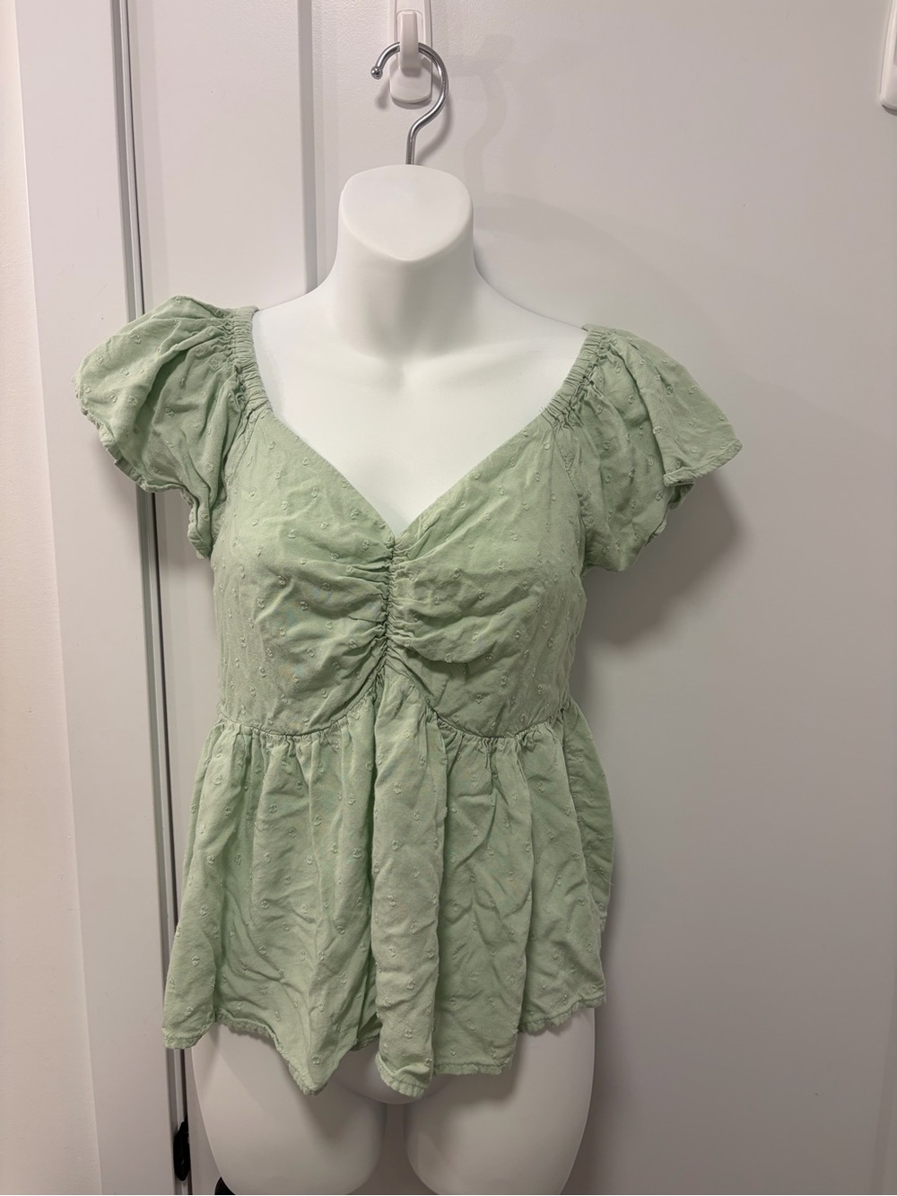 Japna Mint Green Ruched Peplum Blouse